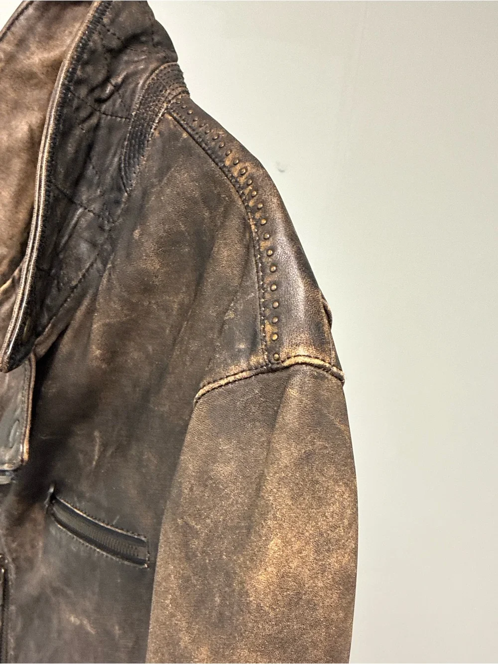 John Varvatos Distressed Leather Biker Jacket Large